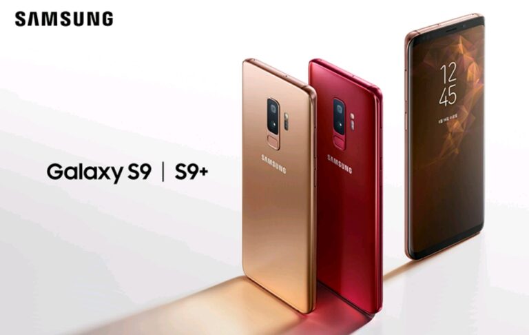 Galaxy S9 Sunrise Gold and Burgundy Red