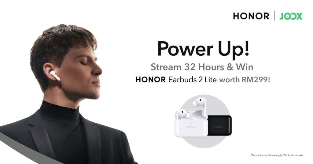 Stream for 32 hours on JOOX to win yourself an HONOR Earbuds 2 Lite with Power Up with JOOX x HONOR!