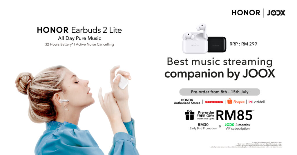 HONOR Earbuds 2 Lite Labelled The Best Music Streaming Companion by JOOX
