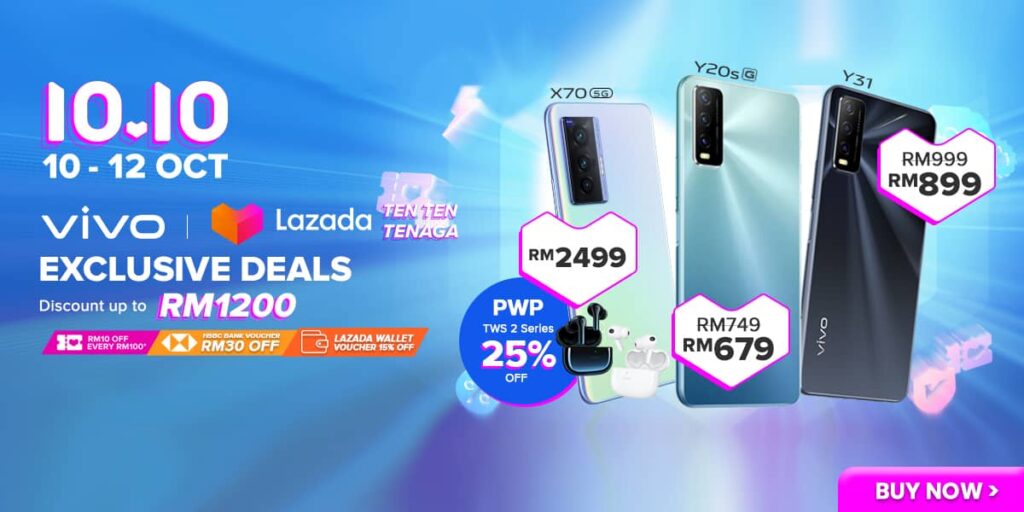 Purchase vivo Devices With Discounts Up To RM1,200 During The vivo x Lazada 10.10 Tenaga Deal