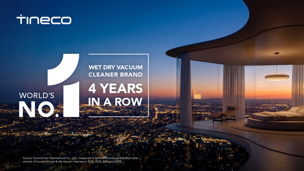 FOURTH CONSECUTIVE YEAR: TINECO RECOGNISED AS WORLD'S NO.1 HOUSEHOLD WET & DRY VACUUM CLEANER BRAND