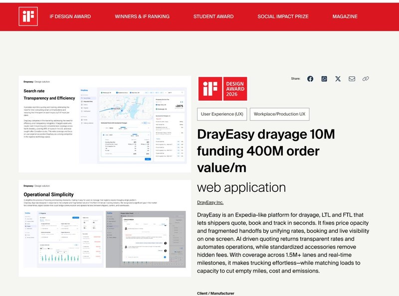 DrayEasy Earns iF, Red Dot, and MUSE Design Awards, Bringing Global Design Recognition to North American Logistics DrayEasy Earns iF, Red Dot, and MUSE Design Awards, Bringing Global Design Recognition to North American Logistics